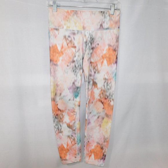 Gap Fit Womens S Blur Floral Pink Orange Yellow Cropped Workout Athletic Legging - Picture 2 of 10